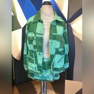 PrettyLittleThing Green Plaid denim set